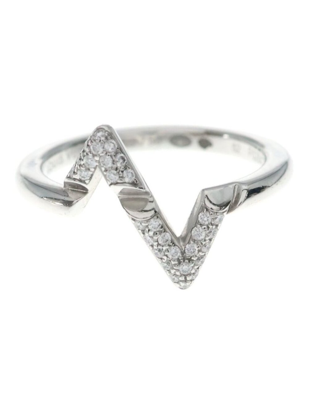 Louis Vuitton 18k White Gold LV Vault Upside Down Diamond Ring